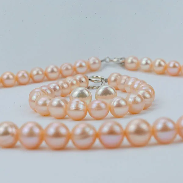 Set Dây Chuyền + Vòng Tay + Khuyên Tai Nữ Minh Hà Pearl Jewelry Ngọc Trai Màu Hồng Cam
