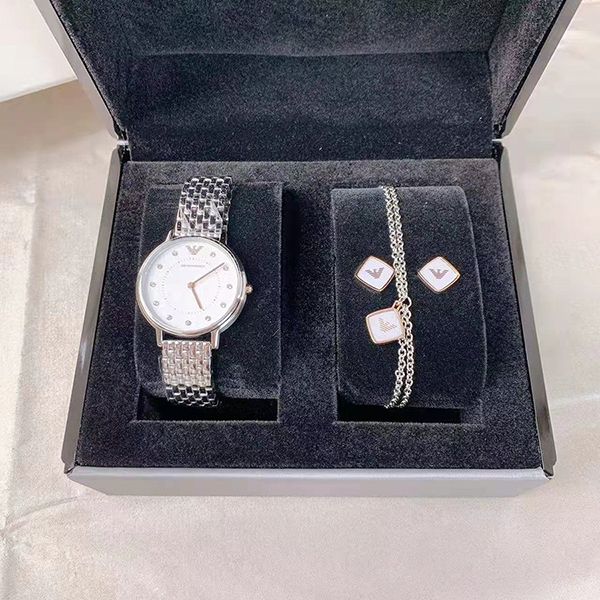 Set Đồng Hồ Nữ Emporio Armani Quartz Diamond White Dial Ladies Watch AR80023 Màu Bạc - 1