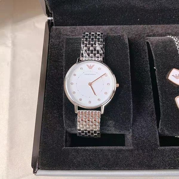 Set Đồng Hồ Nữ Emporio Armani Quartz Diamond White Dial Ladies Watch AR80023 Màu Bạc - 3
