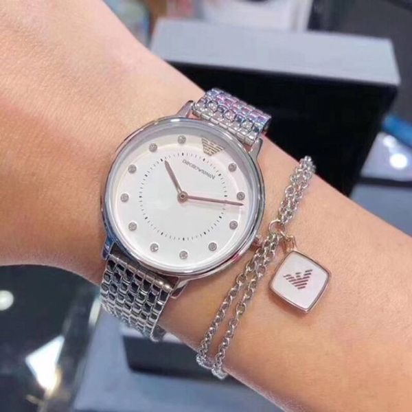 Set Đồng Hồ Nữ Emporio Armani Quartz Diamond White Dial Ladies Watch AR80023 Màu Bạc - 5