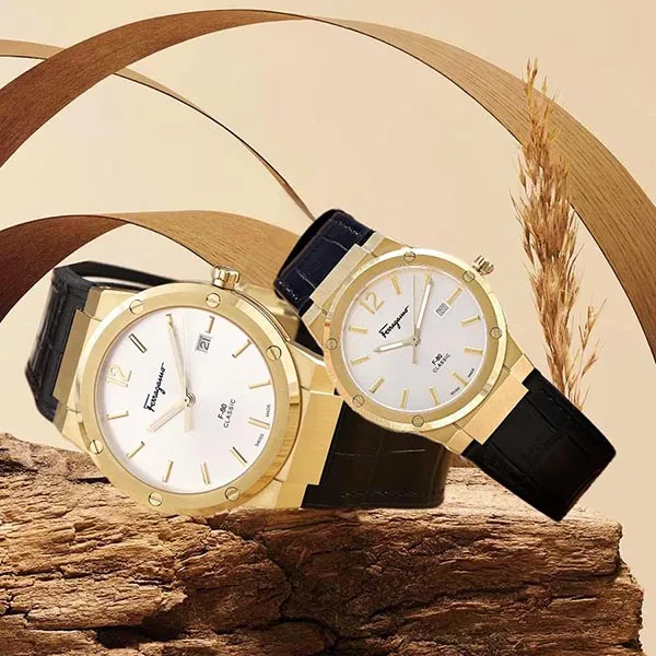 Set Đồng Hồ Unisex Salvatore Ferragamo F-80 Classic Màu Vàng Gold