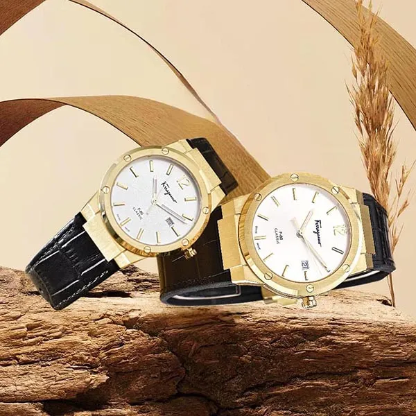 Set Đồng Hồ Unisex Salvatore Ferragamo F-80 Classic Màu Vàng Gold