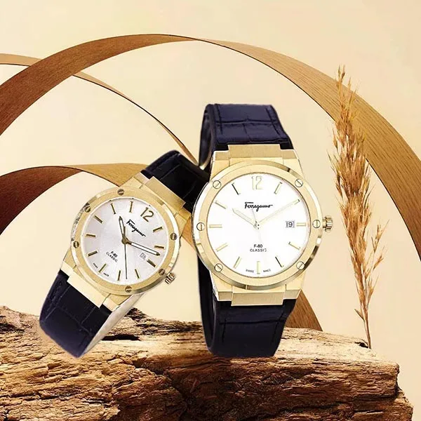 Set Đồng Hồ Unisex Salvatore Ferragamo F-80 Classic Màu Vàng Gold