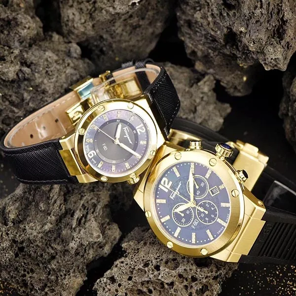 Set Đồng Hồ Unisex Salvatore Ferragamo F-80 Phiee6 Kim Cương Màu Vàng Gold - Đồng hồ - Vua Hàng Hiệu