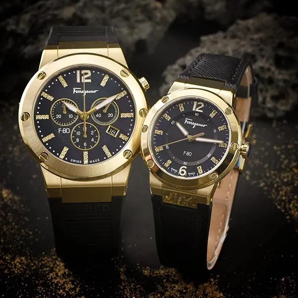 Set Đồng Hồ Unisex Salvatore Ferragamo F-80 Phiee6 Kim Cương Màu Vàng Gold - Đồng hồ - Vua Hàng Hiệu