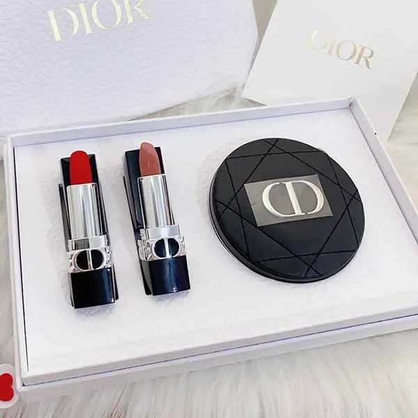Set Son Dior 999 Và Dior 100 Minisize + Gương Vỏ Da - Son Môi - Vua Hàng Hiệu