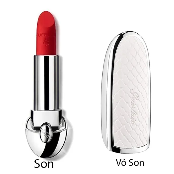 Set Son Và Vỏ Son Guerlain Rouge G Luxurious Velvet N1925 Roi Des Rouges Phiên Bản 2022 Màu Đỏ Cam (Vỏ Son Màu Trắng)