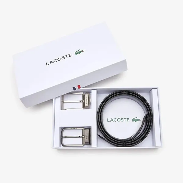 Set Thắt Lưng Lacoste Men's Two Pin Buckle Belt Gift Set RC4050.371 Màu Đen Size 110