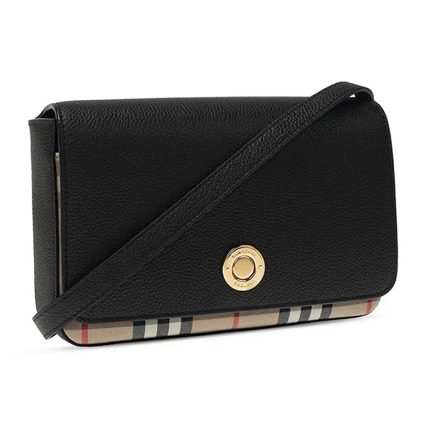 Túi Đeo Chéo Nữ Burberry Small Leather And Vintage Check Crossbody Bag Black 8023226 Màu Đen - Túi xách - Vua Hàng Hiệu