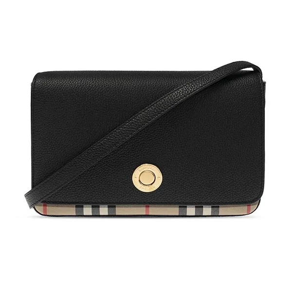 Túi Đeo Chéo Nữ Burberry Small Leather And Vintage Check Crossbody Bag Black 8023226 Màu Đen - Túi xách - Vua Hàng Hiệu