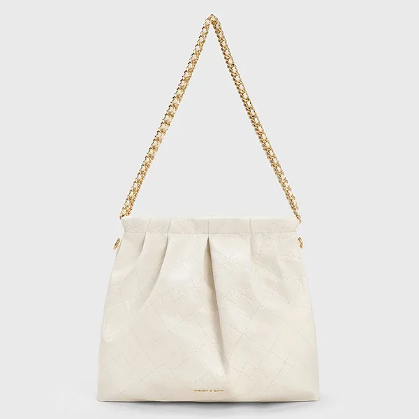 Túi Đeo Chéo Charles & Keith CNK Duo Double Chain Hobo Bag Cream CK2-40671449 Màu Kem (Kèm Túi Nhỏ)