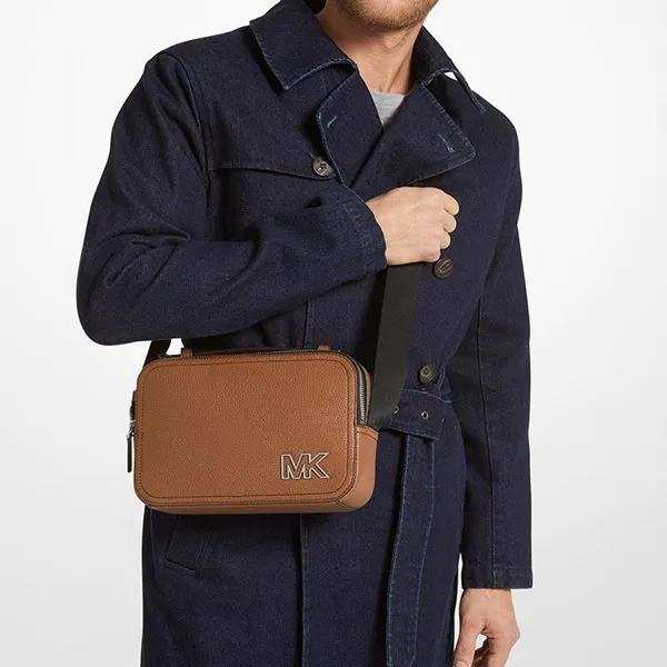 Túi Đeo Chéo Nam Michael Kors MK Cooper Pebbled Leather Crossbody Bag 37F2LCOL6L Màu Nâu
