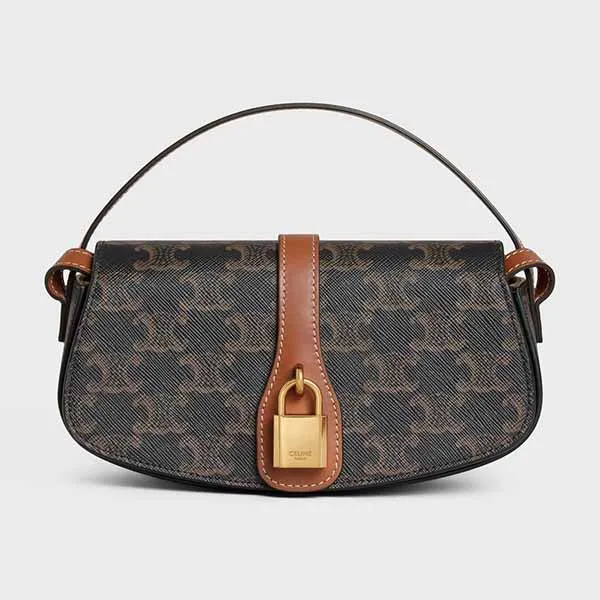 Túi Đeo Chéo Nữ Celine Clutch On Strap Tabou In Triomphe Canvas And Calfskin Tan Màu Đen Nâu - Túi xách - Vua Hàng Hiệu