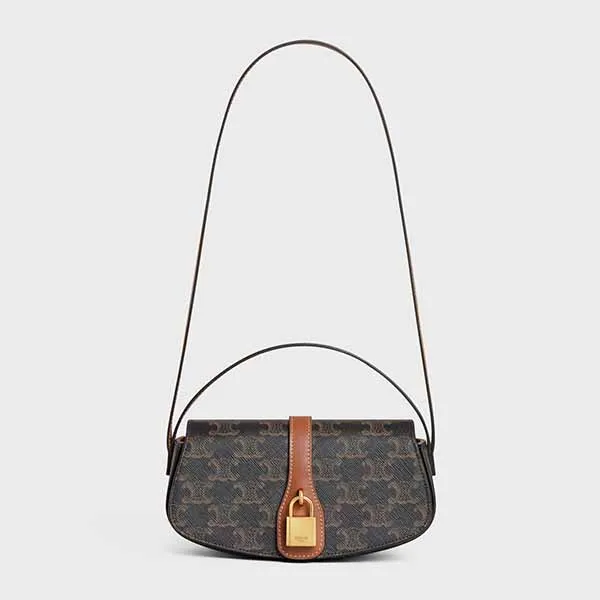 Túi Đeo Chéo Nữ Celine Clutch On Strap Tabou In Triomphe Canvas And Calfskin Tan Màu Đen Nâu - Túi xách - Vua Hàng Hiệu