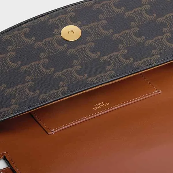 Túi Đeo Chéo Nữ Celine Clutch On Strap Tabou In Triomphe Canvas And Calfskin Tan Màu Đen Nâu - Túi xách - Vua Hàng Hiệu