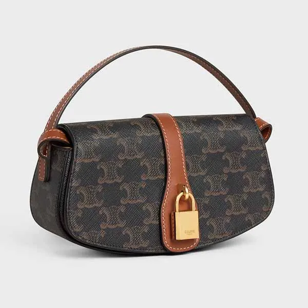 Túi Đeo Chéo Nữ Celine Clutch On Strap Tabou In Triomphe Canvas And Calfskin Tan Màu Đen Nâu - Túi xách - Vua Hàng Hiệu