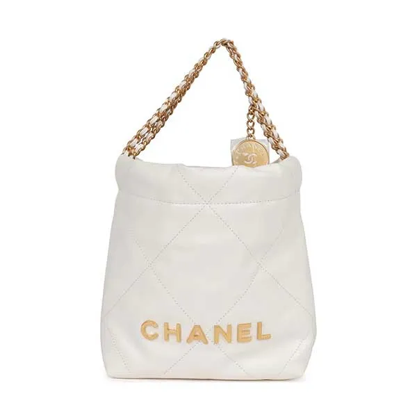 Chanel 22 Handbag 22S Calfskin WhiteGold Logo in Calfskin Leather with  Goldtone  GB
