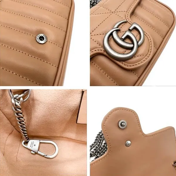 Túi Đeo Chéo Nữ Gucci GG Marmont Super Mini Matelasse Leather 476433DTD5N Màu Nâu Nhạt - Túi xách - Vua Hàng Hiệu