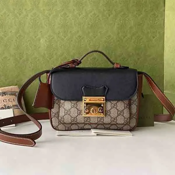 Túi Đeo Chéo Nữ Gucci GG Padlock Small Supreme Canvas Màu Nâu Đen - 4