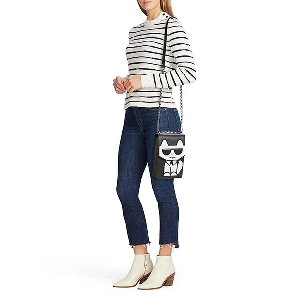 Túi Đeo Chéo Nữ Karl Lagerfeld Ikon Choupette Leather Crossbody Bag Màu Đen Trắng - Túi xách - Vua Hàng Hiệu