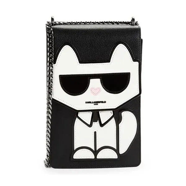 Túi Đeo Chéo Nữ Karl Lagerfeld Ikon Choupette Leather Crossbody Bag Màu Đen Trắng - Túi xách - Vua Hàng Hiệu