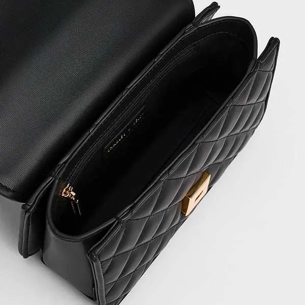Túi Đeo Vai Nữ Charles & Keith CNK Charm-Embellished Quilted Clutch CK2-70840477 Màu Đen