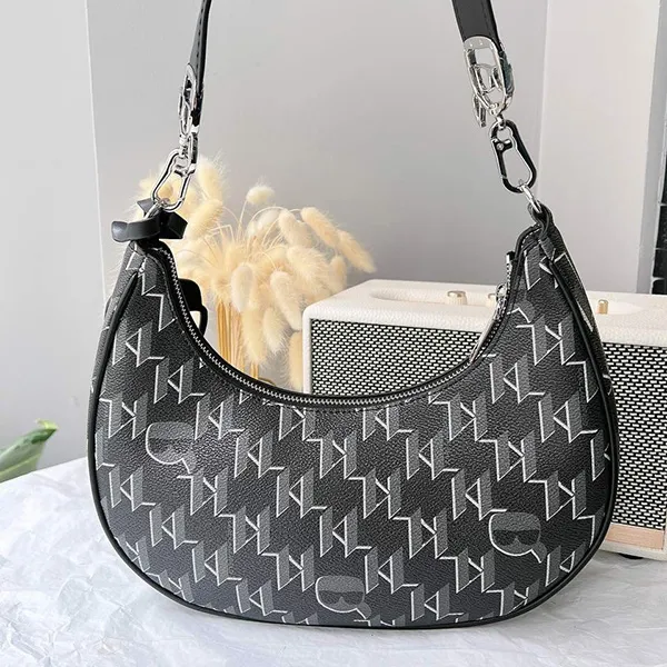 Túi Đeo Vai Nữ Karl Lagerfeld Ikonik Monogram Moon Handbag Màu Đen - Túi xách - Vua Hàng Hiệu
