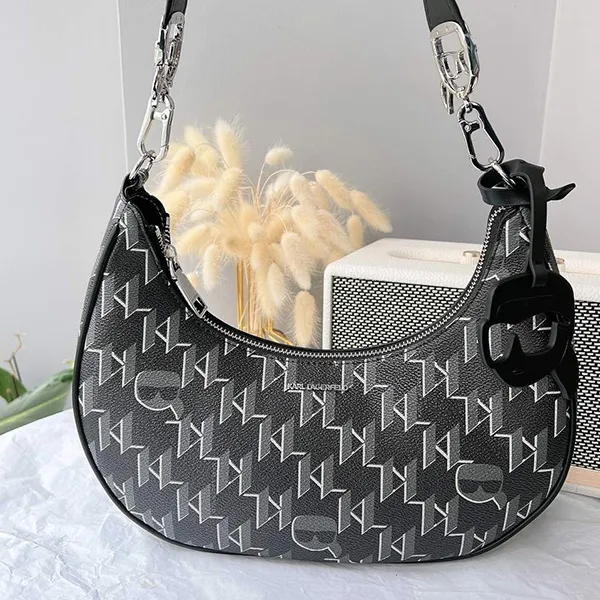 Túi Đeo Vai Nữ Karl Lagerfeld Ikonik Monogram Moon Handbag Màu Đen - Túi xách - Vua Hàng Hiệu