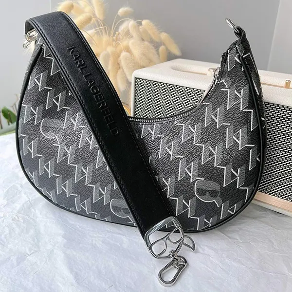 Túi Đeo Vai Nữ Karl Lagerfeld Ikonik Monogram Moon Handbag Màu Đen - Túi xách - Vua Hàng Hiệu