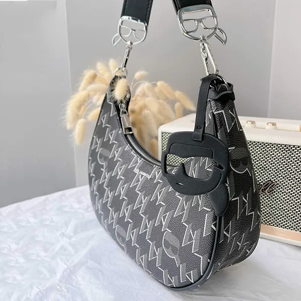 Túi Đeo Vai Nữ Karl Lagerfeld Ikonik Monogram Moon Handbag Màu Đen - Túi xách - Vua Hàng Hiệu