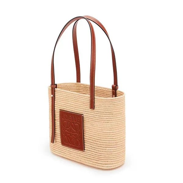 Túi Tote Loewe Small Square Basket Bag In Raffia And Calfskin A223099X02 Màu Kem Nâu - Túi xách - Vua Hàng Hiệu