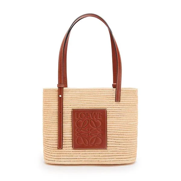 Túi Tote Loewe Small Square Basket Bag In Raffia And Calfskin A223099X02 Màu Kem Nâu - Túi xách - Vua Hàng Hiệu