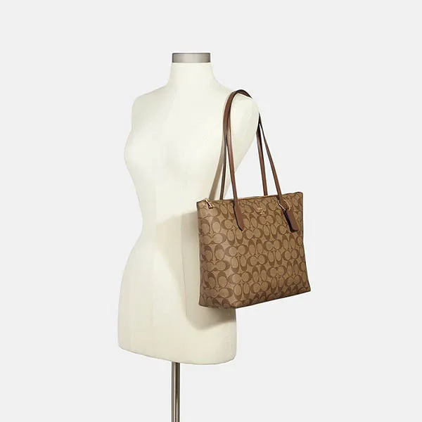 Túi Tote Nữ Coach Zip Top Tote In Signature Canvas C/4455IME74 Màu Nâu