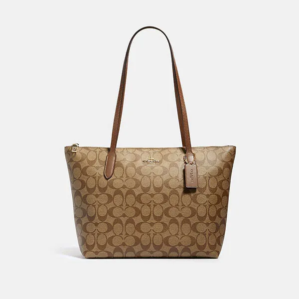 Túi Tote Nữ Coach Zip Top Tote In Signature Canvas C/4455IME74 Màu Nâu