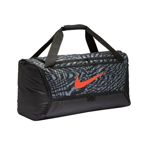 Túi Trống Nike Brasilia Printed Training CW9058-010 Màu Xám Đen - Túi xách - Vua Hàng Hiệu