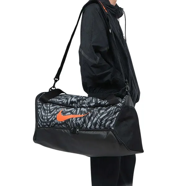 Túi Trống Nike Brasilia Printed Training CW9058-010 Màu Xám Đen - Túi xách - Vua Hàng Hiệu
