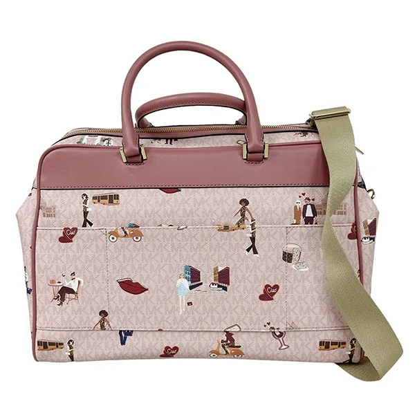 Michael Kors Jodie Large Tote Travel Bag Leather Pink MK Logo Coated Canvas