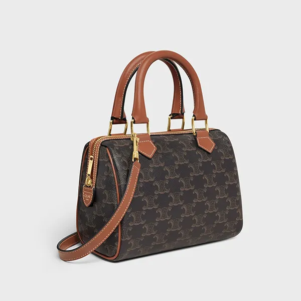 Túi Xách Nữ Celine Small Boston In Triomphe Canvas And Calfskin Màu Đen Nâu - Túi xách - Vua Hàng Hiệu