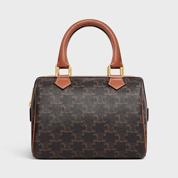 Túi Xách Nữ Celine Small Boston In Triomphe Canvas And Calfskin Màu Đen Nâu - Túi xách - Vua Hàng Hiệu