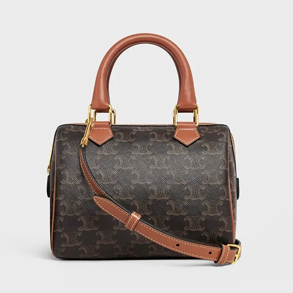 Túi Xách Nữ Celine Small Boston In Triomphe Canvas And Calfskin Màu Đen Nâu - Túi xách - Vua Hàng Hiệu