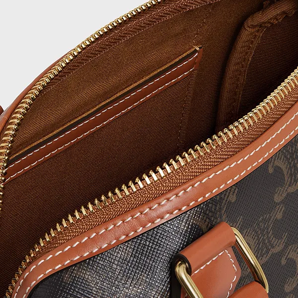 Túi Xách Nữ Celine Small Boston In Triomphe Canvas And Calfskin Màu Đen Nâu - Túi xách - Vua Hàng Hiệu