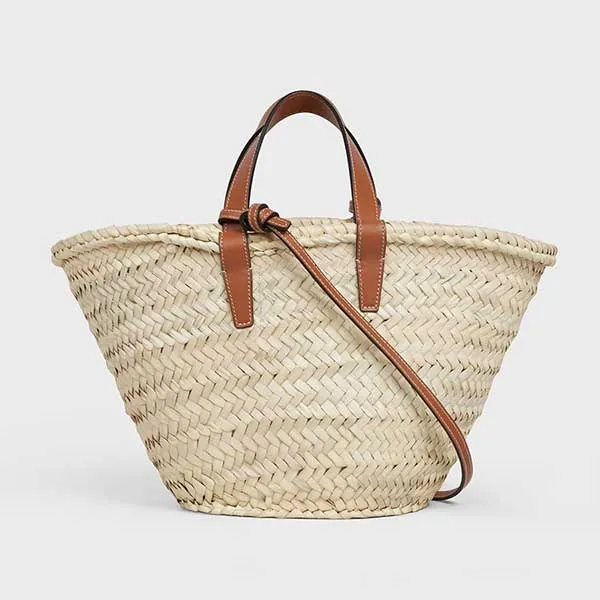 Túi Xách Nữ Celine Teen Triomphe Classic Panier In Palm Leaves And Calfskin Tan 194002EFA.04LU Màu Nâu Trắng - Túi xách - Vua Hàng Hiệu