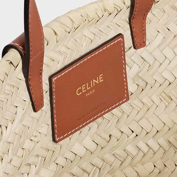 Túi Xách Nữ Celine Teen Triomphe Classic Panier In Palm Leaves And Calfskin Tan 194002EFA.04LU Màu Nâu Trắng - Túi xách - Vua Hàng Hiệu