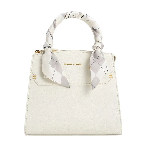 Túi Xách Tay Nữ Charles & Keith CNK Scarf-Wrapped Top Handle Bag Beige CK2-50782058 Màu Trắng Kem