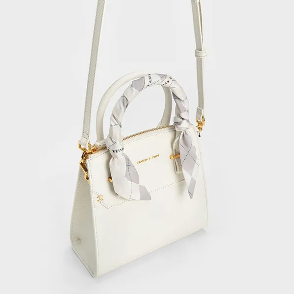 Túi Xách Tay Nữ Charles & Keith CNK Scarf-Wrapped Top Handle Bag Beige CK2-50782058 Màu Trắng Kem