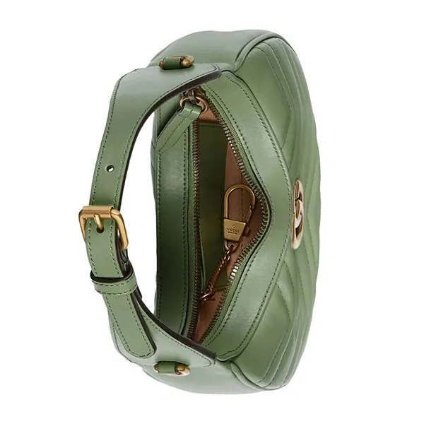 Túi Xách Tay Nữ Gucci GG Marmont Half-Moon Shaped Mini Bag Màu Xanh Green