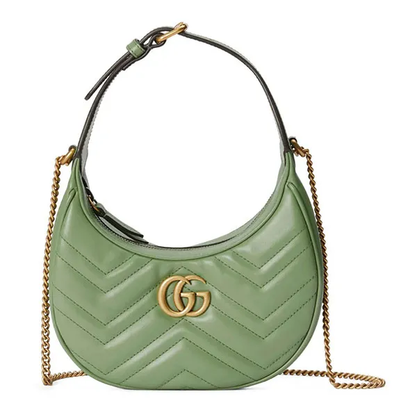 Túi Xách Tay Nữ Gucci GG Marmont Half-Moon Shaped Mini Bag Màu Xanh Green