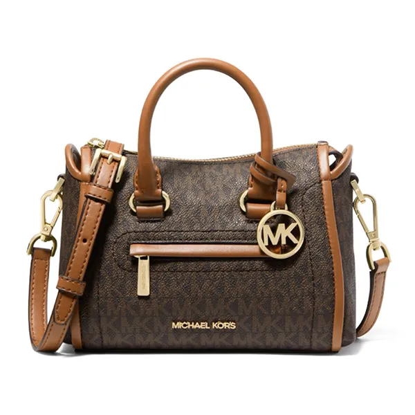 Túi Xách Tay Nữ Michael Kors MK Carine Extra-Small Logo Satchel Brown 35F2GCCC5B Màu Nâu