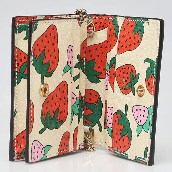 Ví Gucci New Zumi Strawberry Print Card Case Wallet Họa Tiết Dâu Tây - 4
