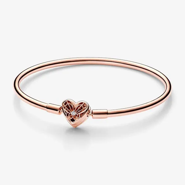 Vòng Đeo Tay Nữ Pandora Moments Heart & Butterfly Bangle 582594C01 Màu Vàng Hồng